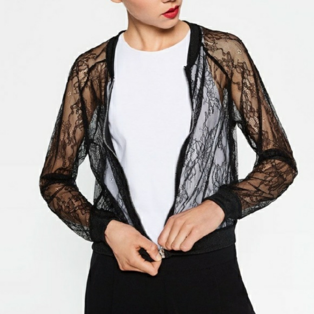 Zara black lace bomber jacket